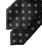 Black White Geometric Silk Adjustable Women Necktie Tie