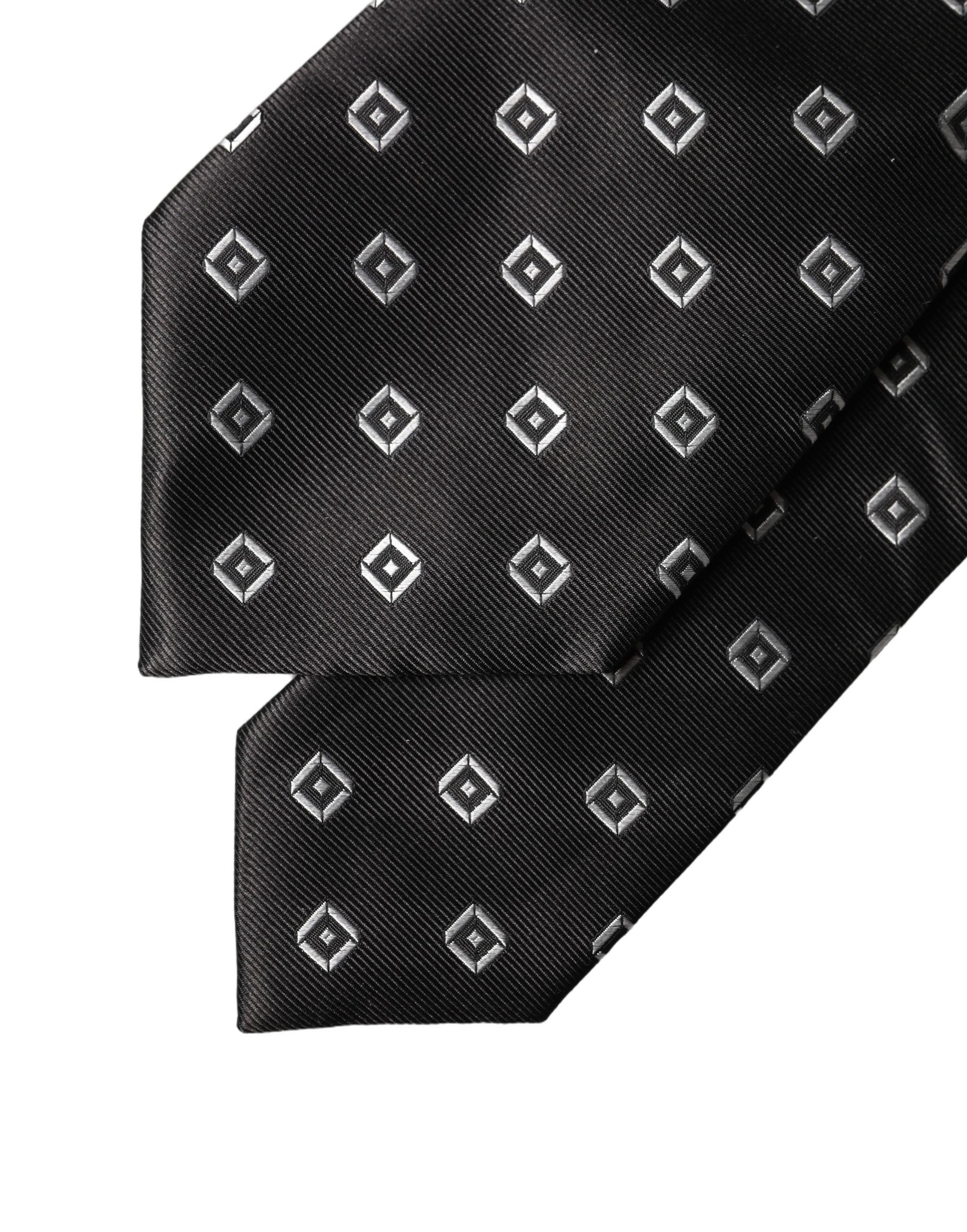 Black White Geometric Silk Adjustable Women Necktie Tie