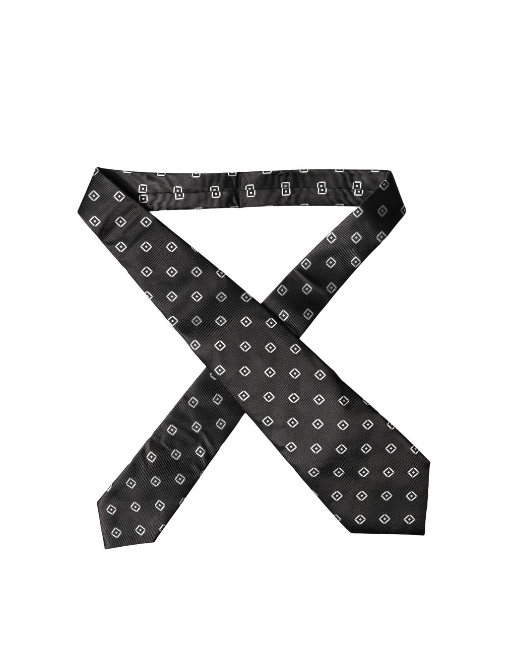 Black White Geometric Silk Adjustable Women Necktie Tie