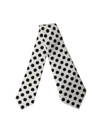 White Black Polka Dot Silk Adjustable Women Necktie Tie