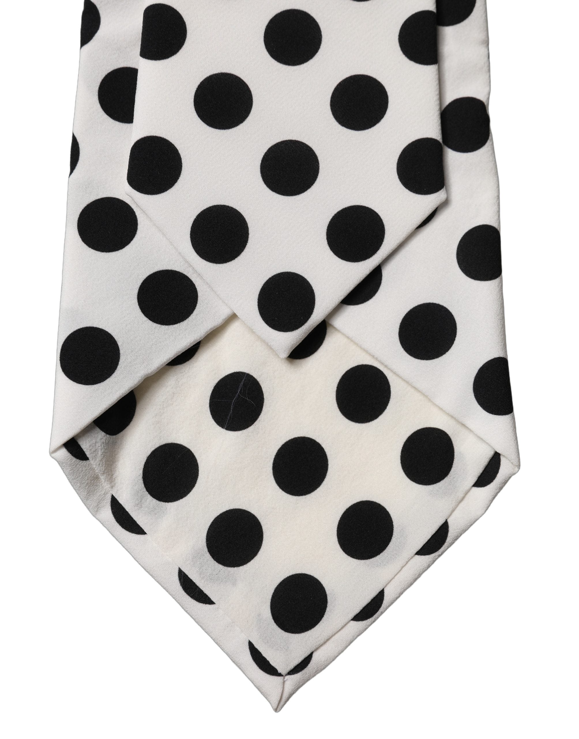 White Black Polka Dot Silk Adjustable Women Necktie Tie