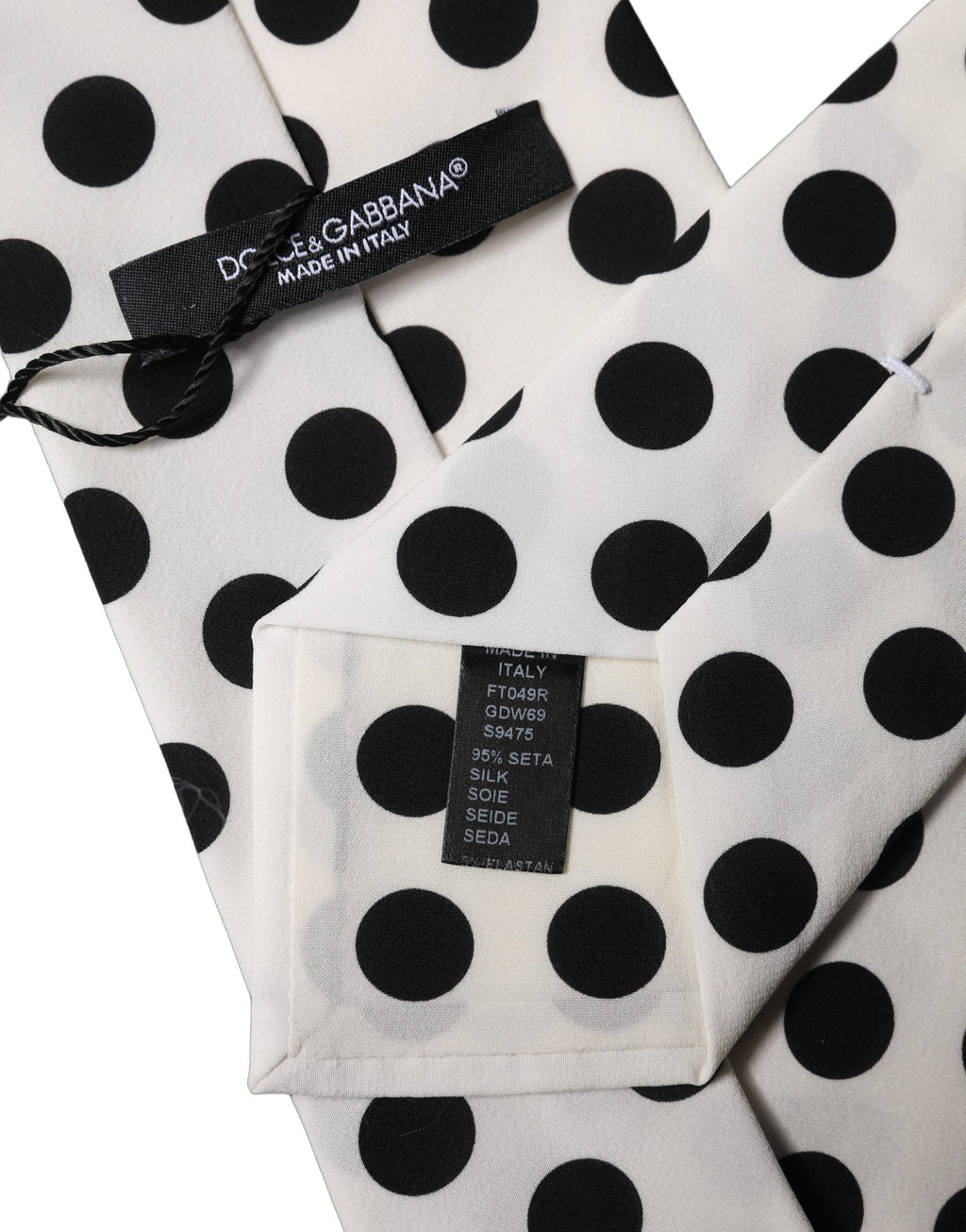 White Black Polka Dot Silk Adjustable Women Necktie Tie