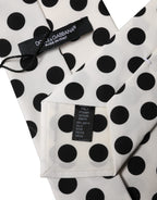 White Black Polka Dot Silk Adjustable Women Necktie Tie