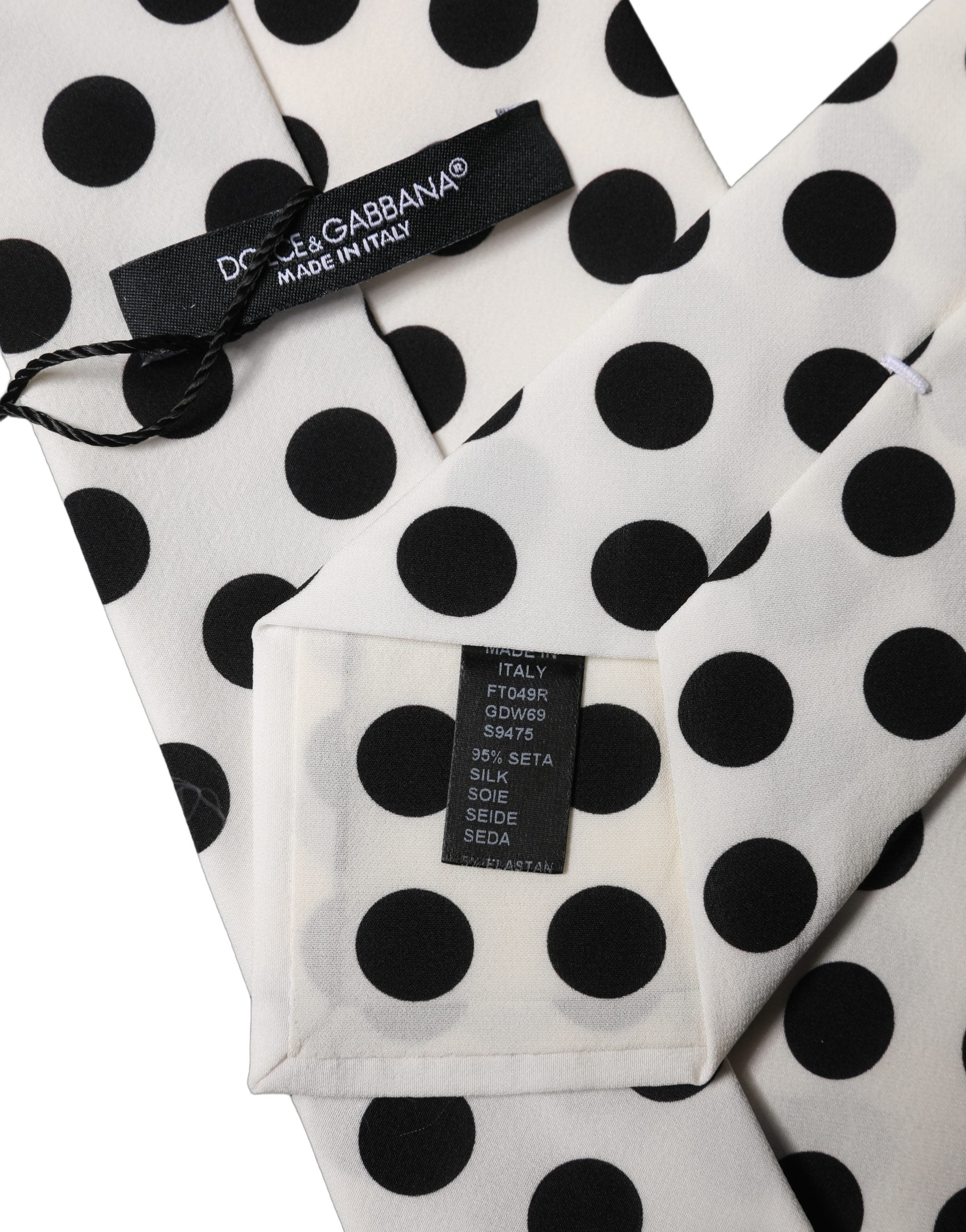 White Black Polka Dot Silk Adjustable Women Necktie Tie