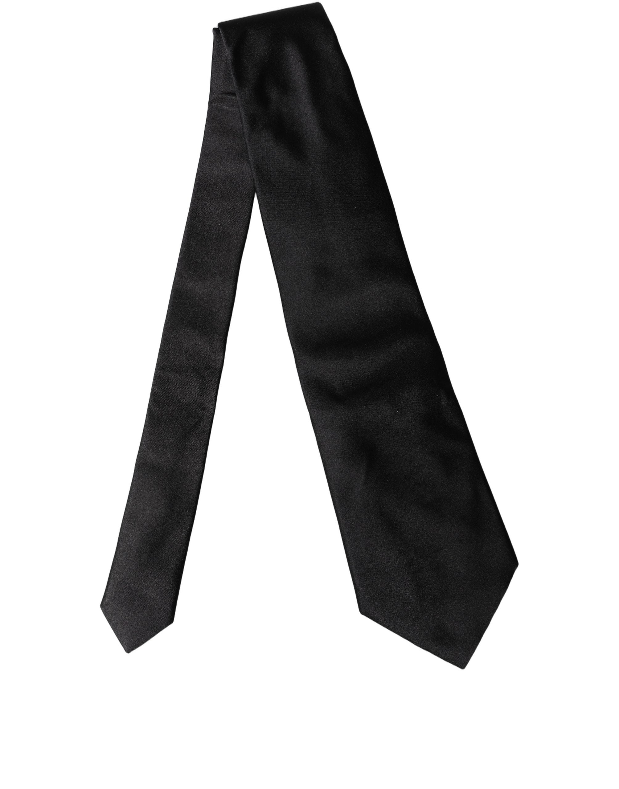 Black Solid Satin Silk Adjustable Women Necktie Tie