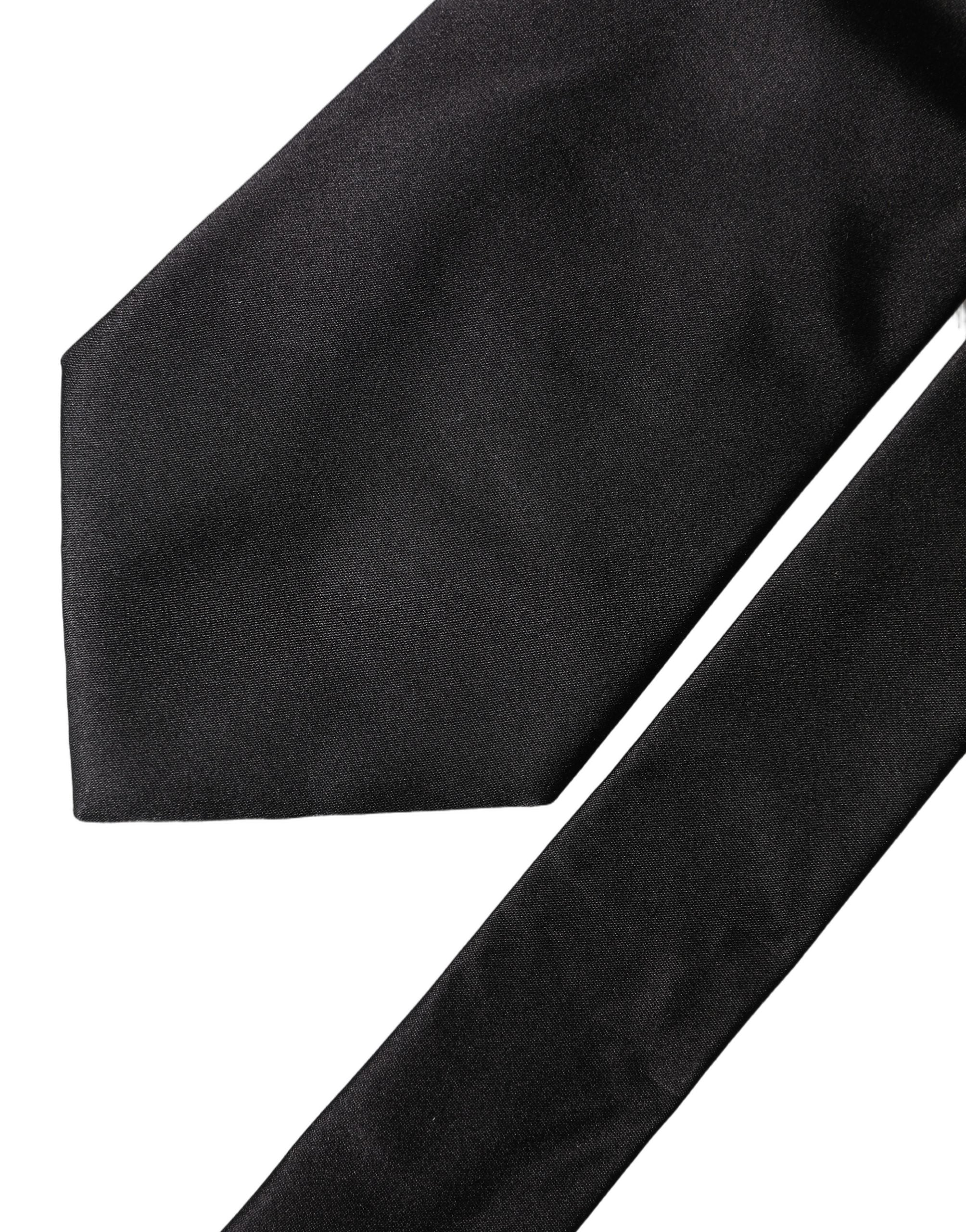 Black Solid Satin Silk Adjustable Women Necktie Tie