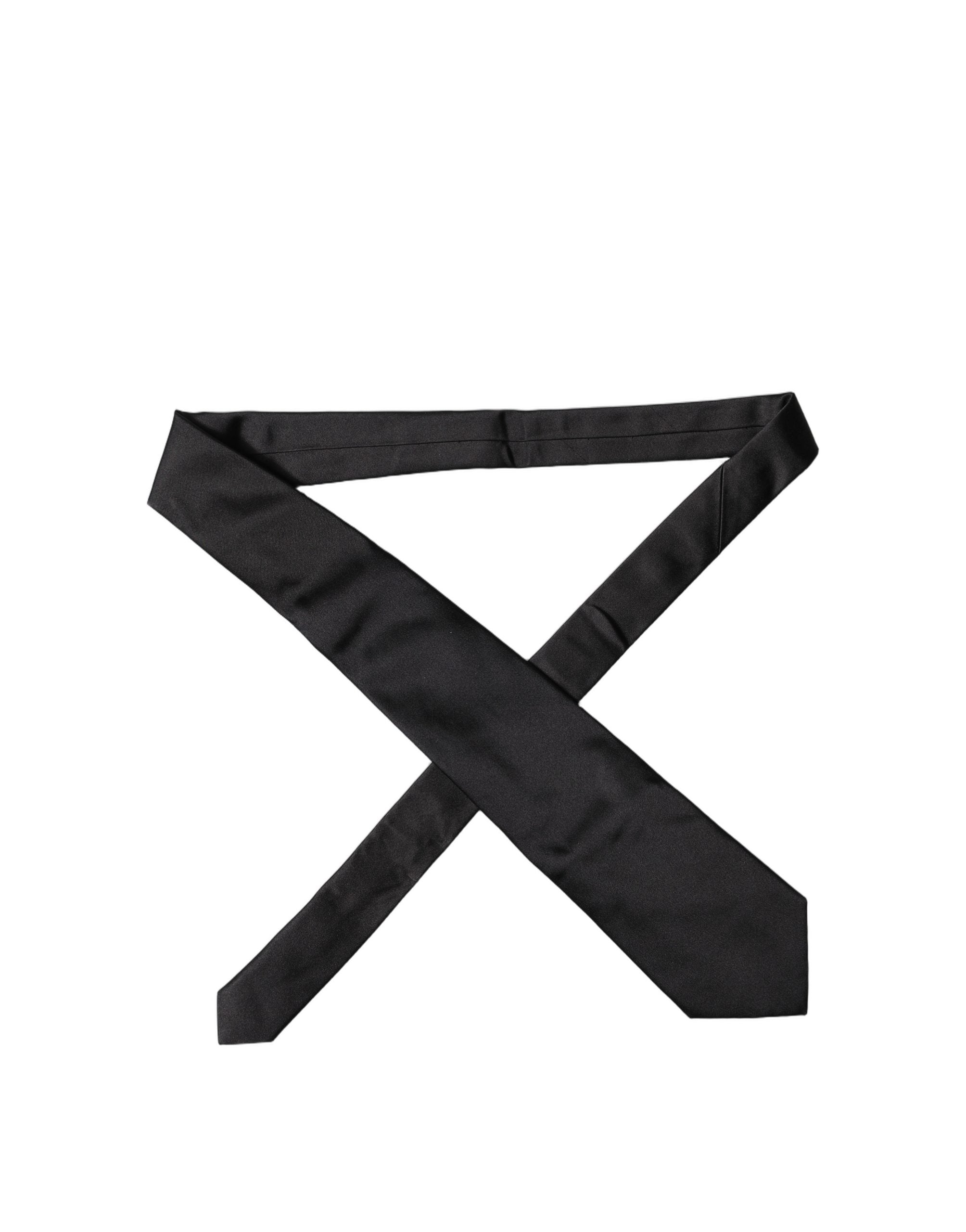 Black Solid Satin Silk Adjustable Women Necktie Tie