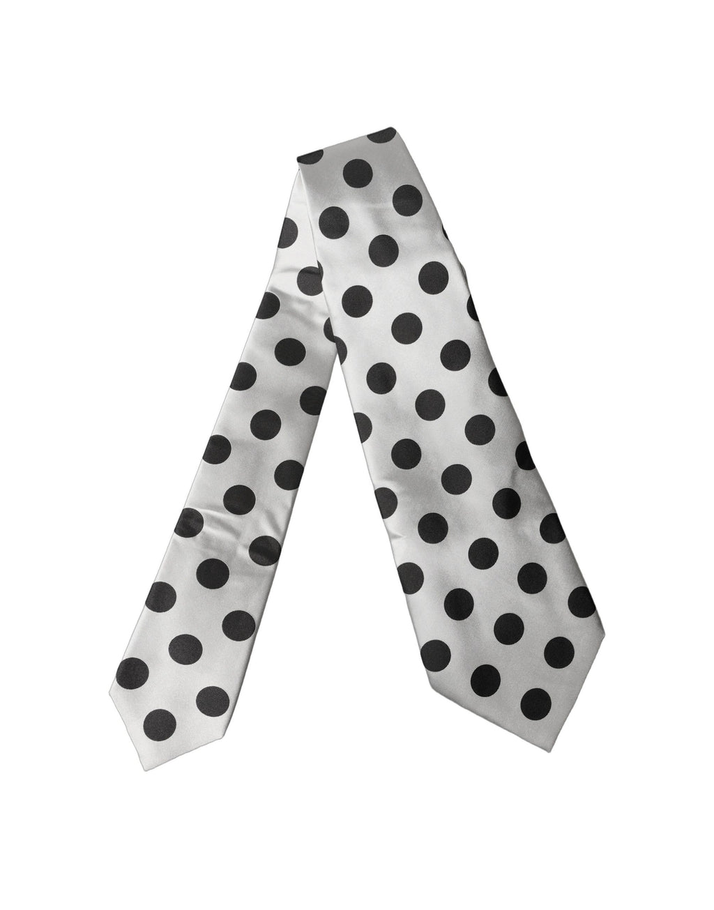 White Black Polka Dot Silk Adjustable Women Necktie Tie