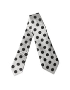 White Black Polka Dot Silk Adjustable Women Necktie Tie