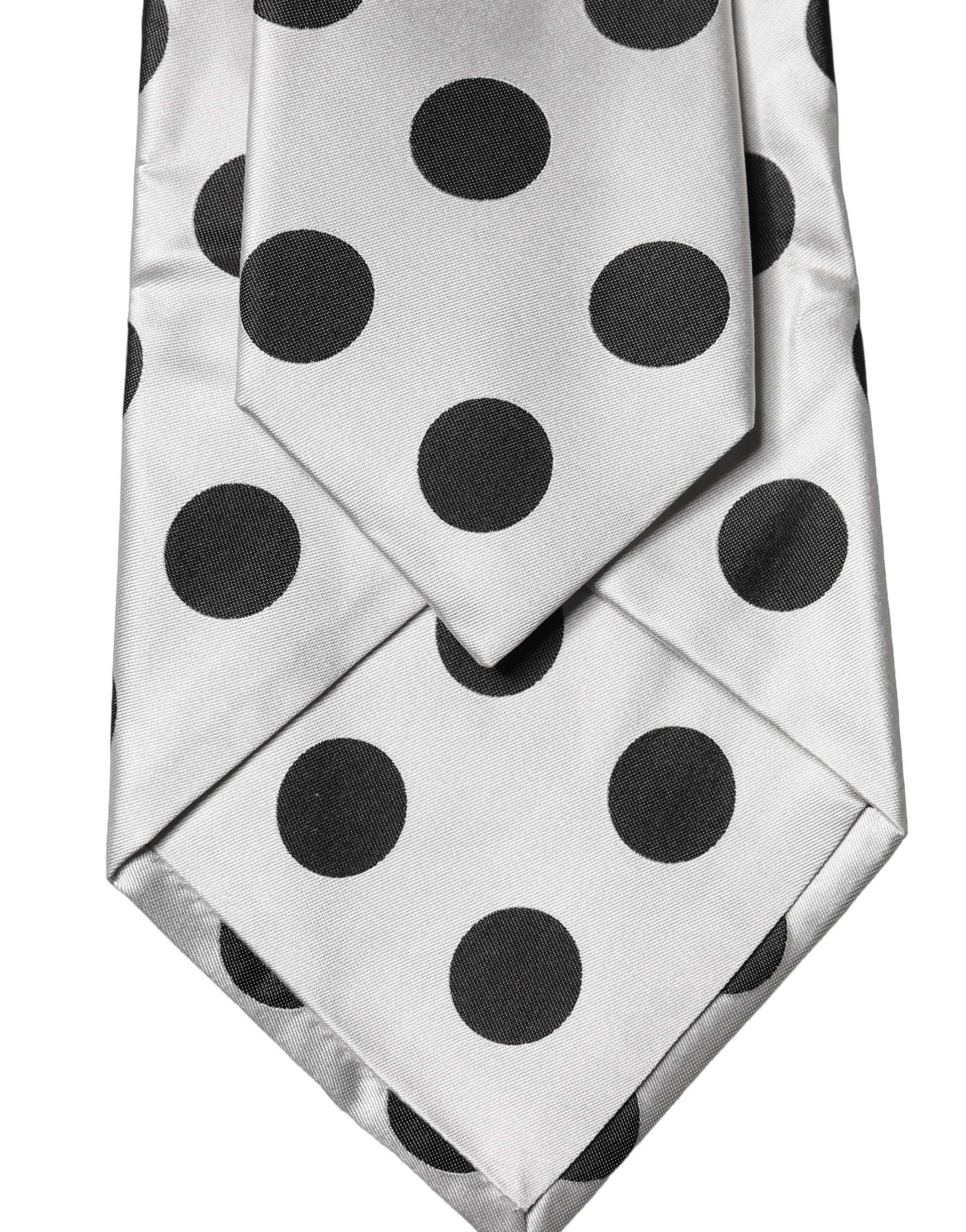 White Black Polka Dot Silk Adjustable Women Necktie Tie