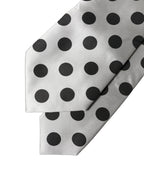 White Black Polka Dot Silk Adjustable Women Necktie Tie
