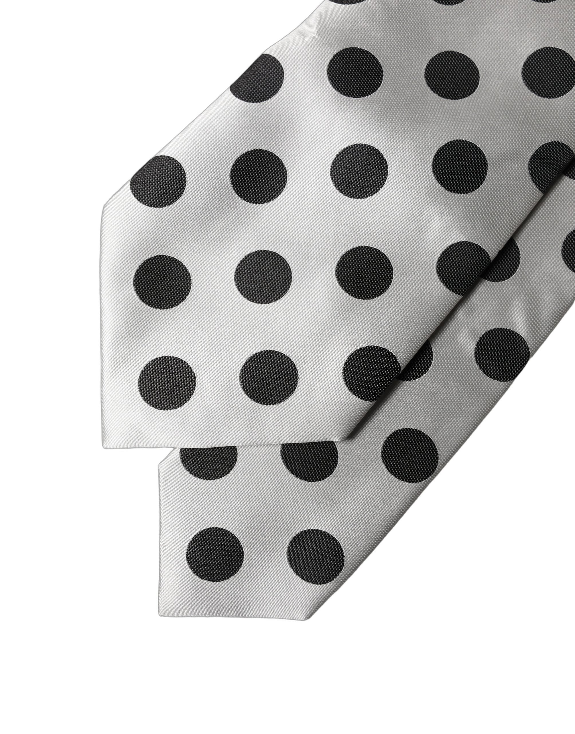 White Black Polka Dot Silk Adjustable Women Necktie Tie