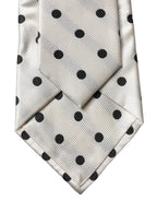 White Black Polka Dot Silk Adjustable Women Necktie Tie