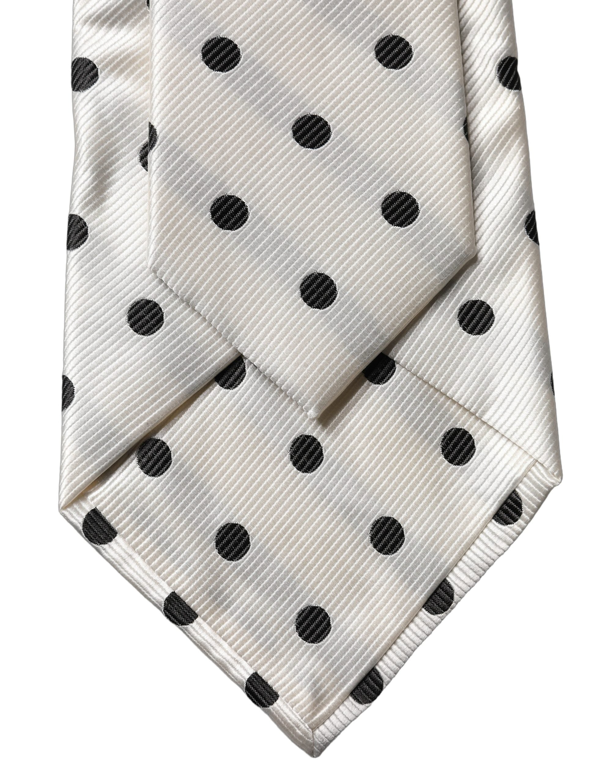 White Black Polka Dot Silk Adjustable Women Necktie Tie