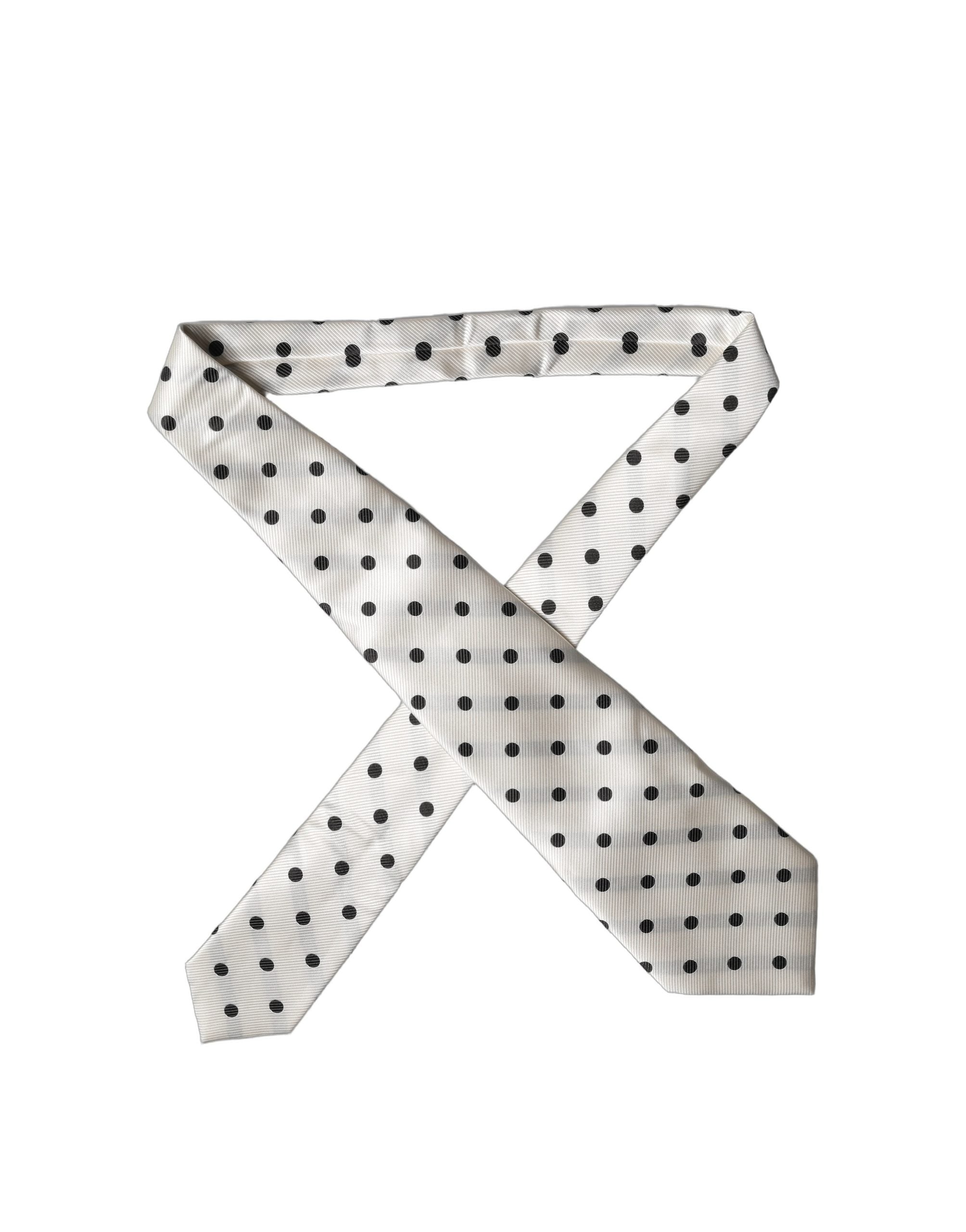 White Black Polka Dot Silk Adjustable Women Necktie Tie