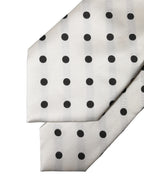 White Black Polka Dot Silk Adjustable Women Necktie Tie
