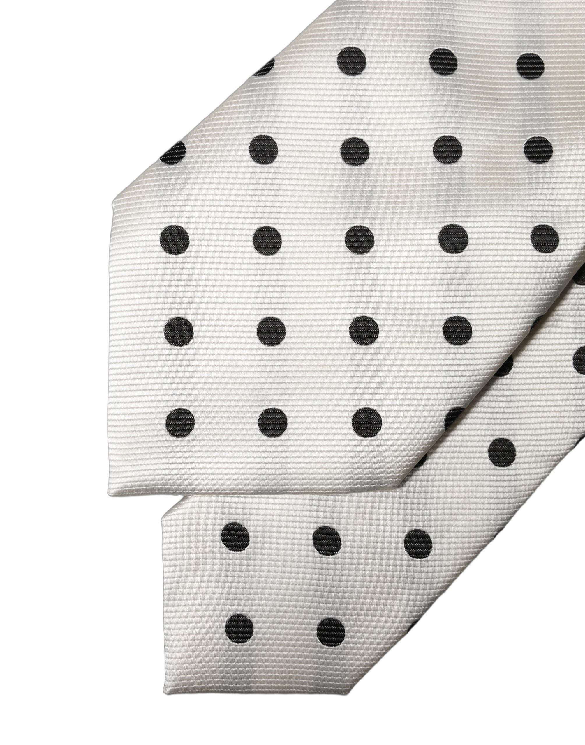White Black Polka Dot Silk Adjustable Women Necktie Tie