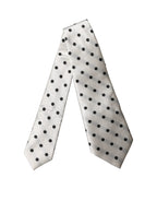 White Black Polka Dot Silk Adjustable Women Necktie Tie