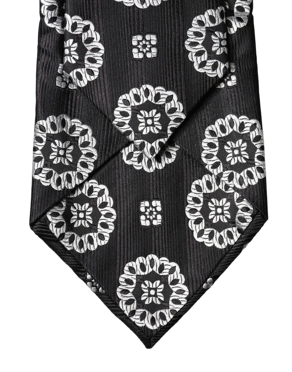 Black White Floral Silk Adjustable Women Necktie Tie