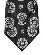 Black White Floral Silk Adjustable Women Necktie Tie