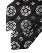 Black White Floral Silk Adjustable Women Necktie Tie