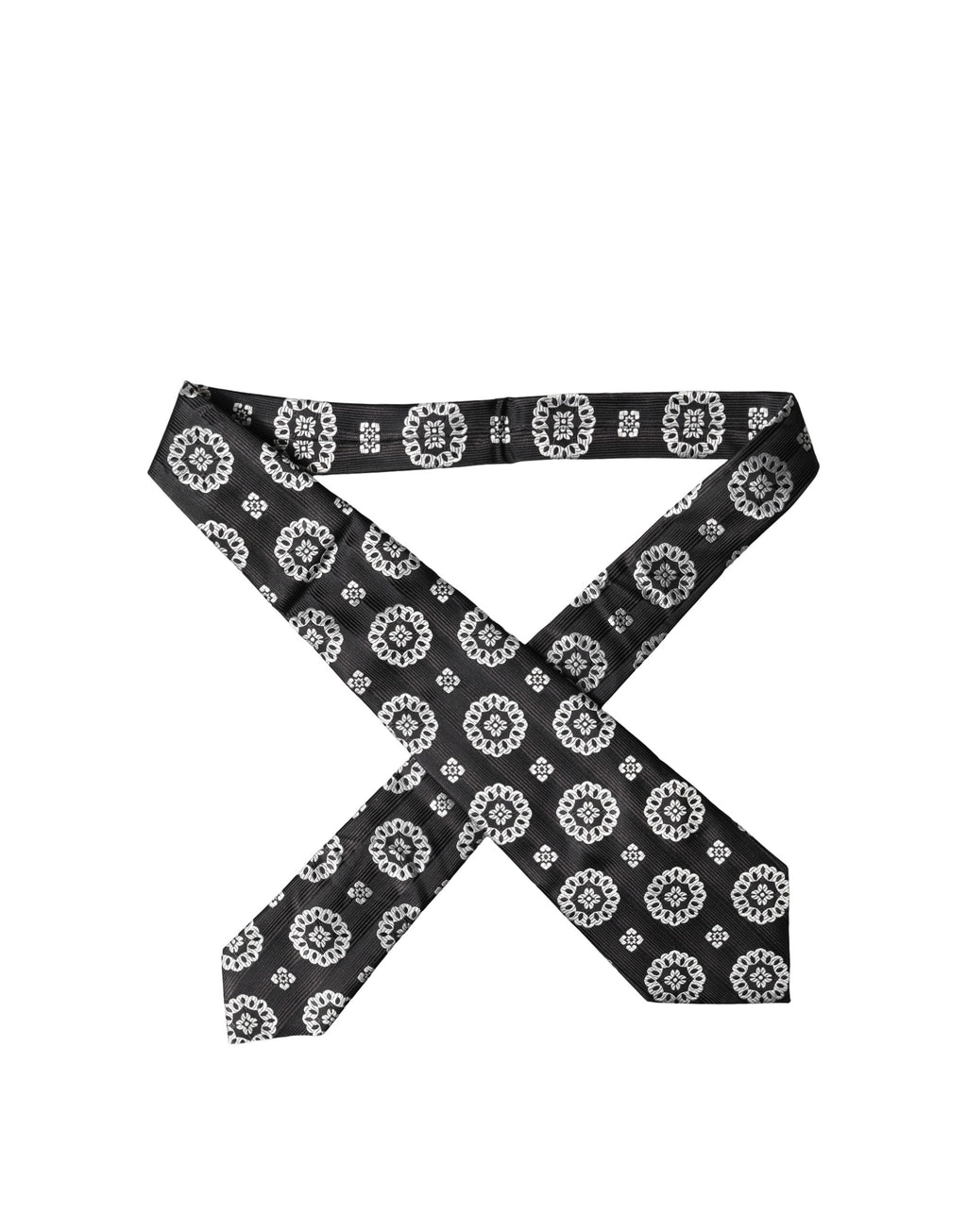 Black White Floral Silk Adjustable Women Necktie Tie