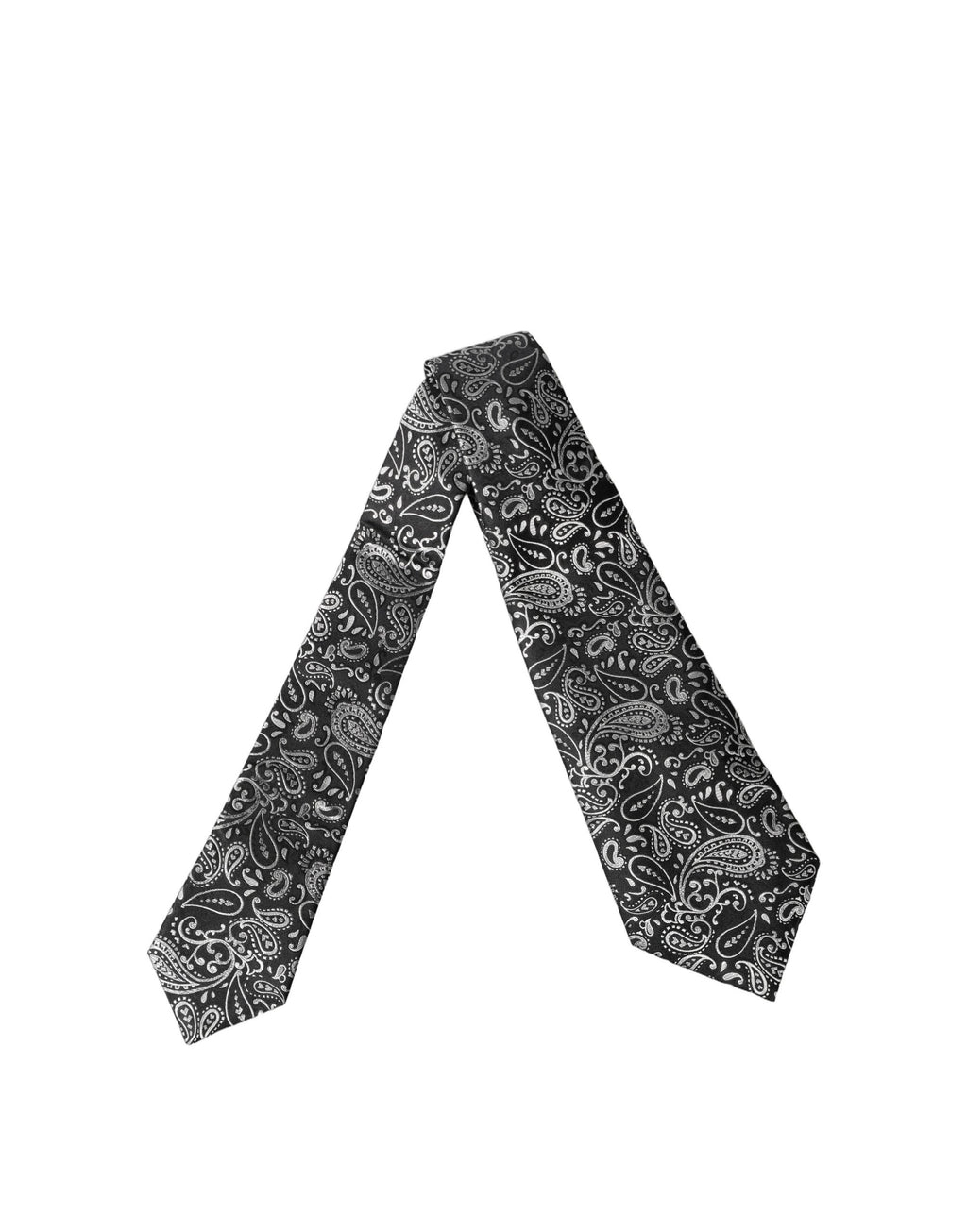 Black White Paisley Silk Adjustable Women Necktie Tie