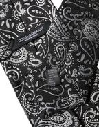 Black White Paisley Silk Adjustable Women Necktie Tie
