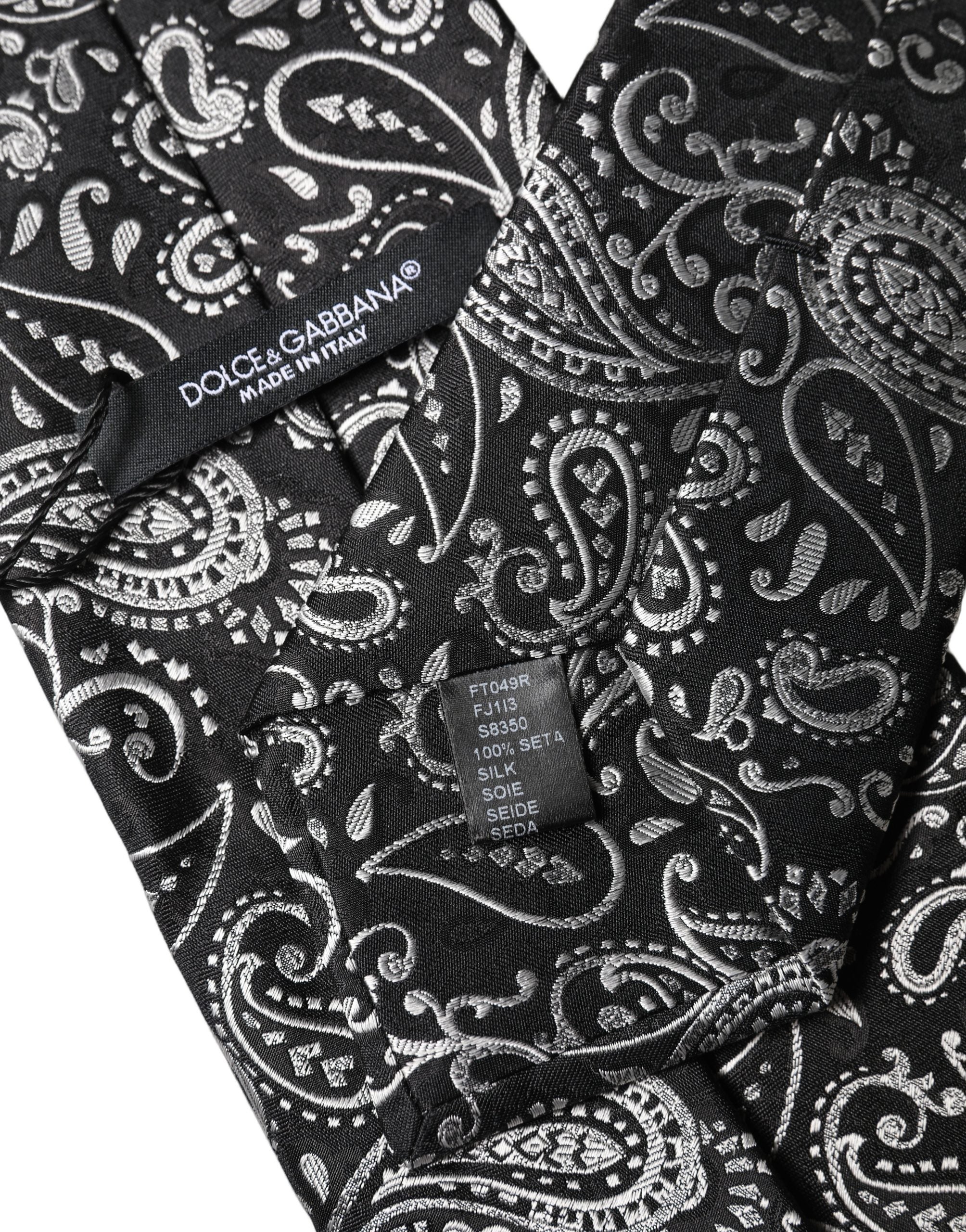 Black White Paisley Silk Adjustable Women Necktie Tie