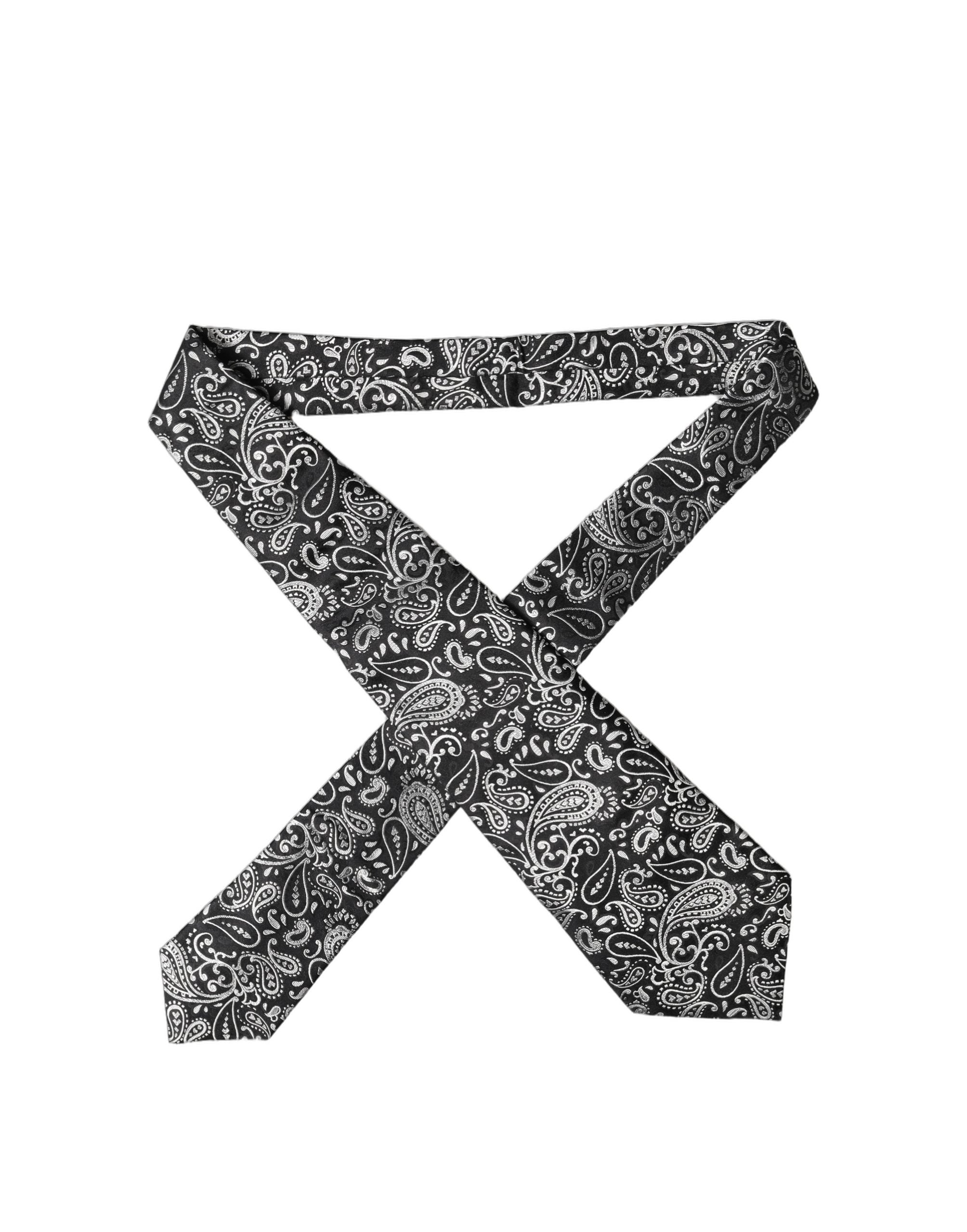 Black White Paisley Silk Adjustable Women Necktie Tie