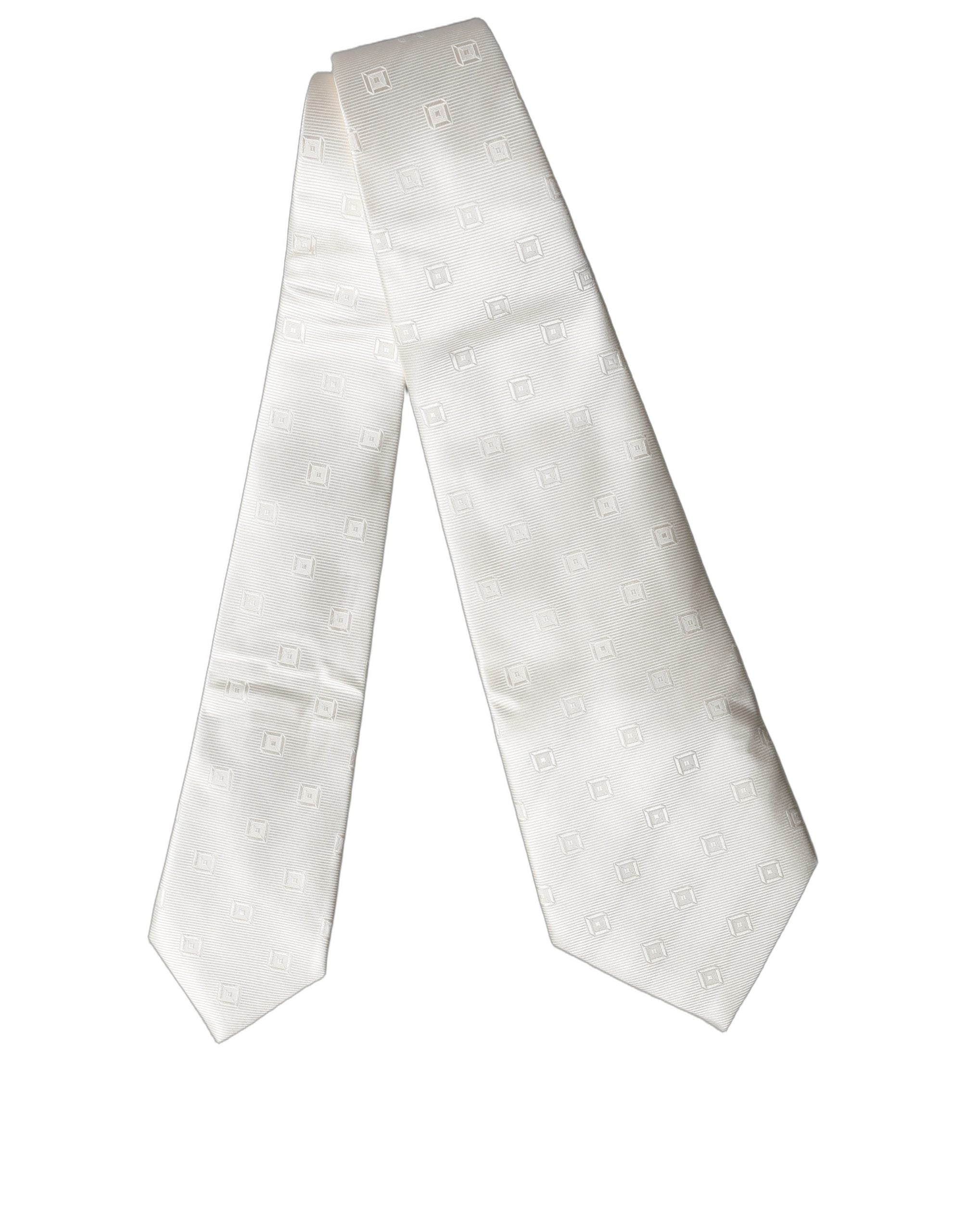 Off White Geometric Silk Adjustable Women Necktie Tie