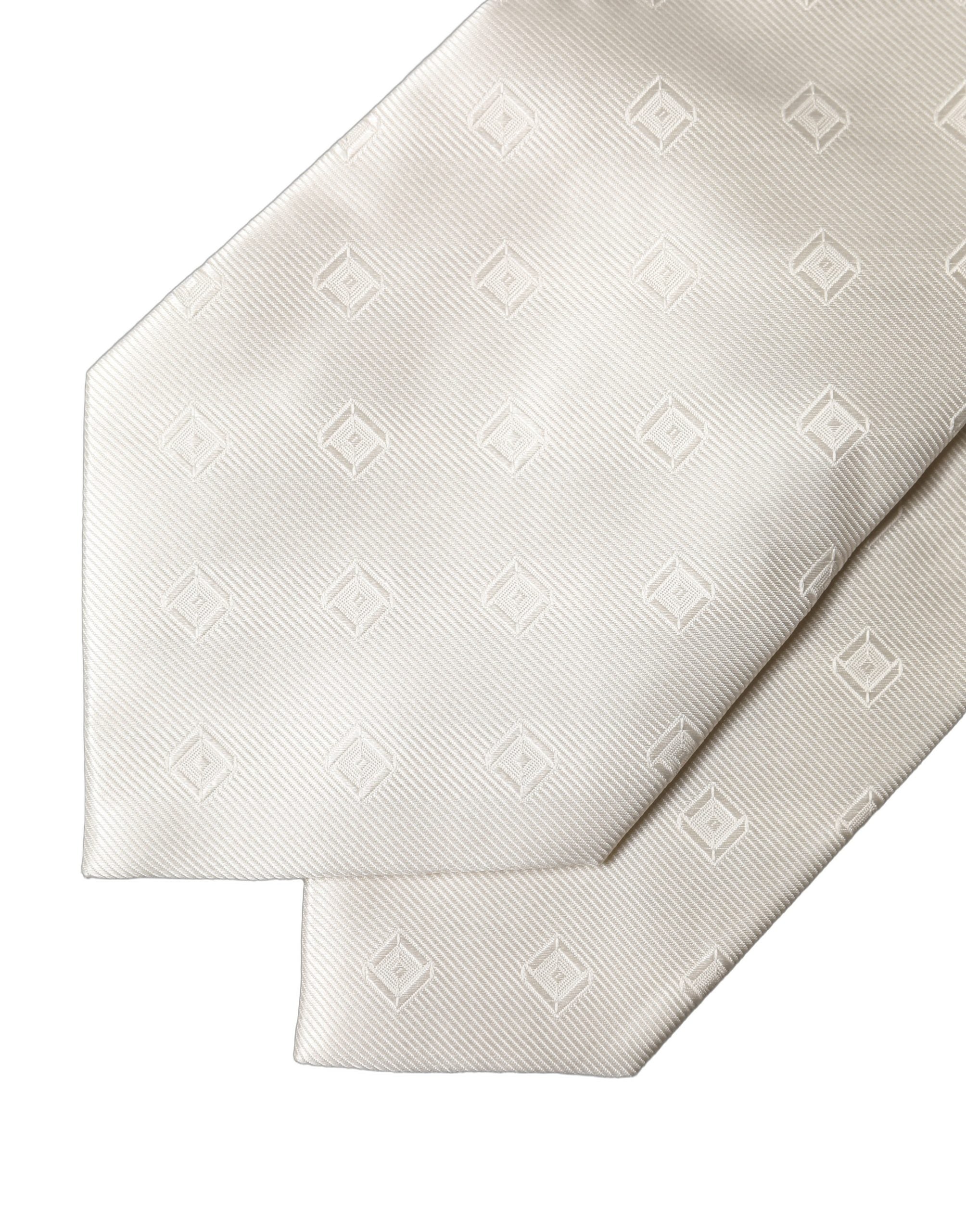 Off White Geometric Silk Adjustable Women Necktie Tie