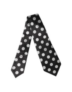 Black White Polka Dot Silk Adjustable Women Necktie Tie