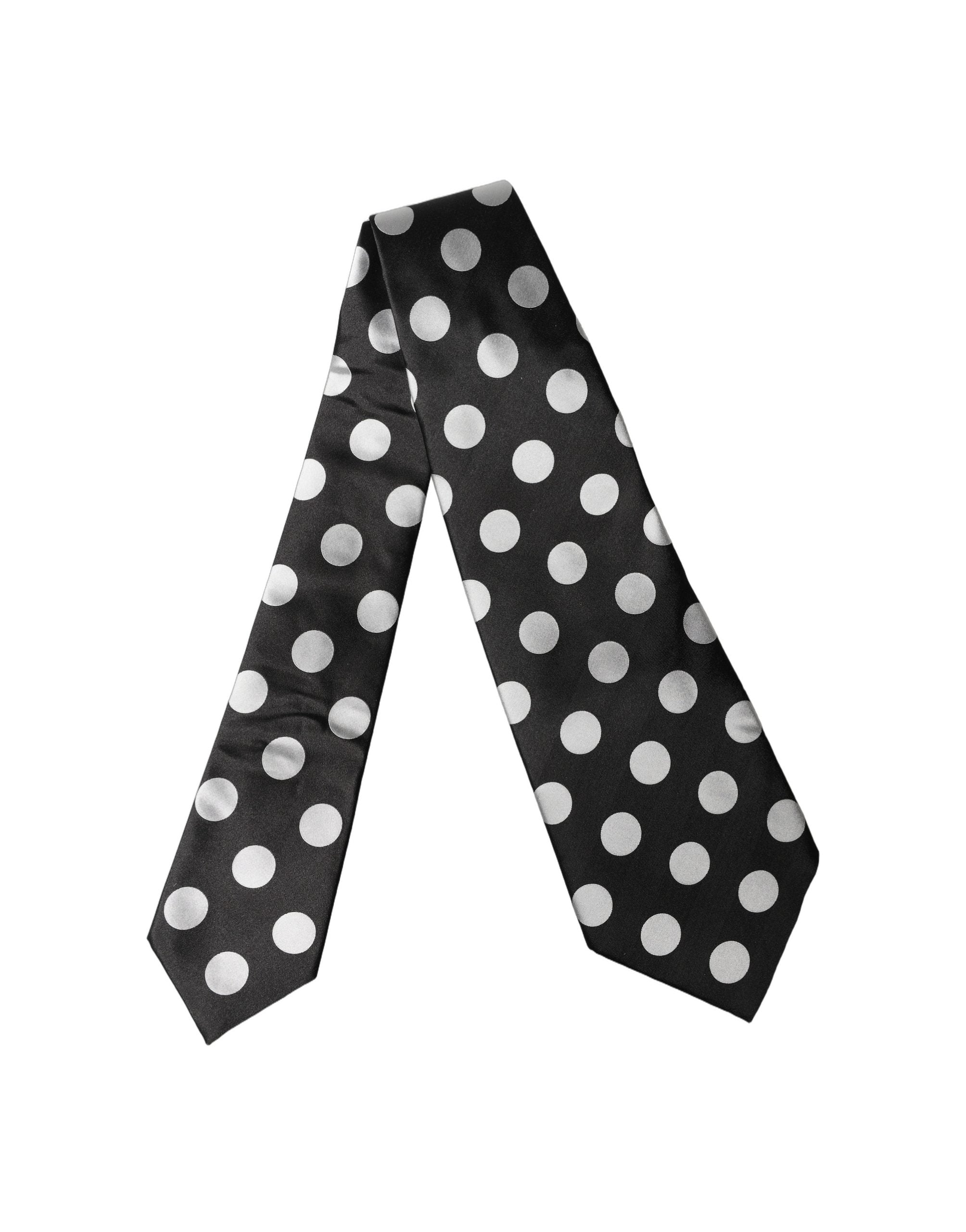 Black White Polka Dot Silk Adjustable Women Necktie Tie