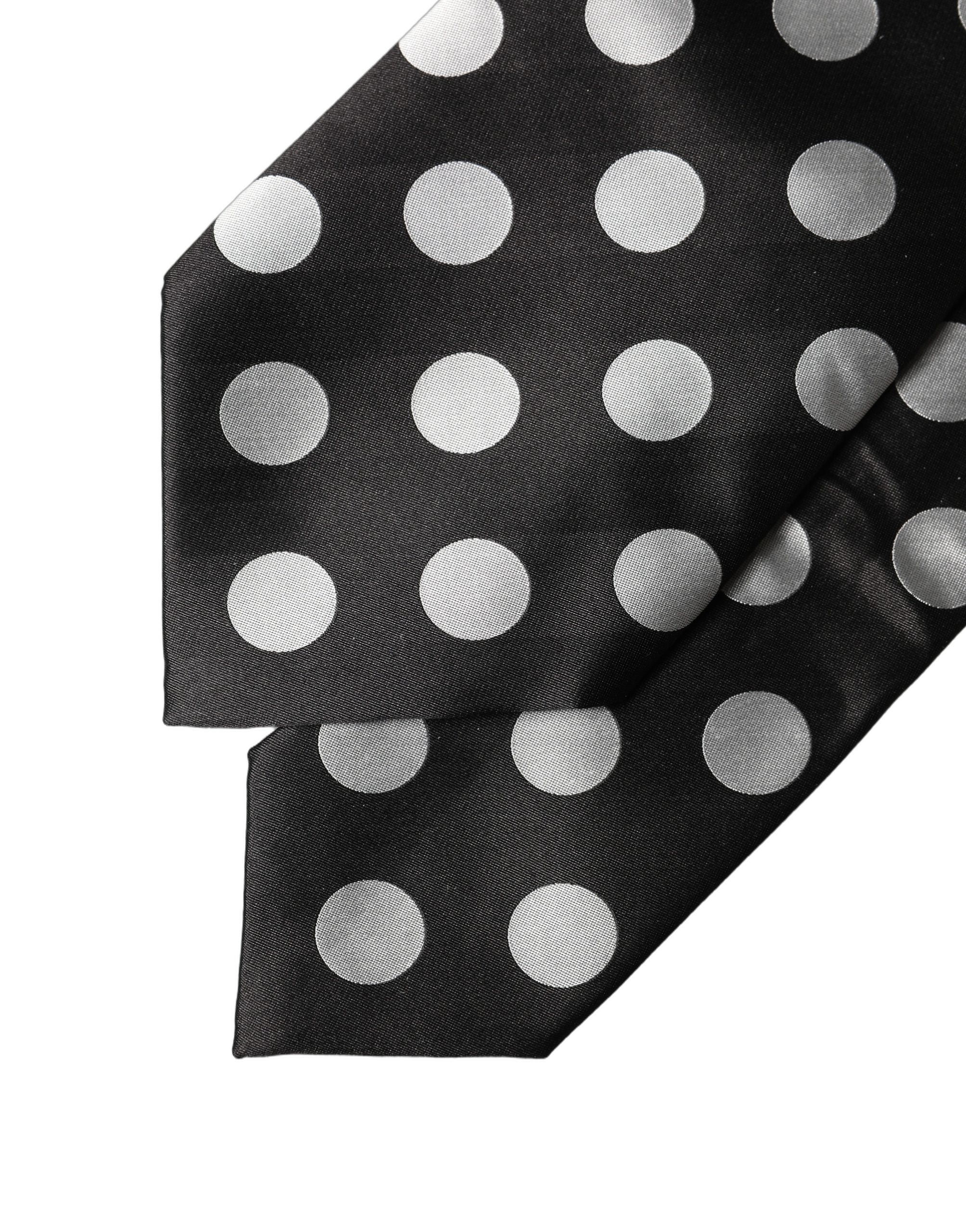 Black White Polka Dot Silk Adjustable Women Necktie Tie