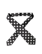 Black White Polka Dot Silk Adjustable Women Necktie Tie