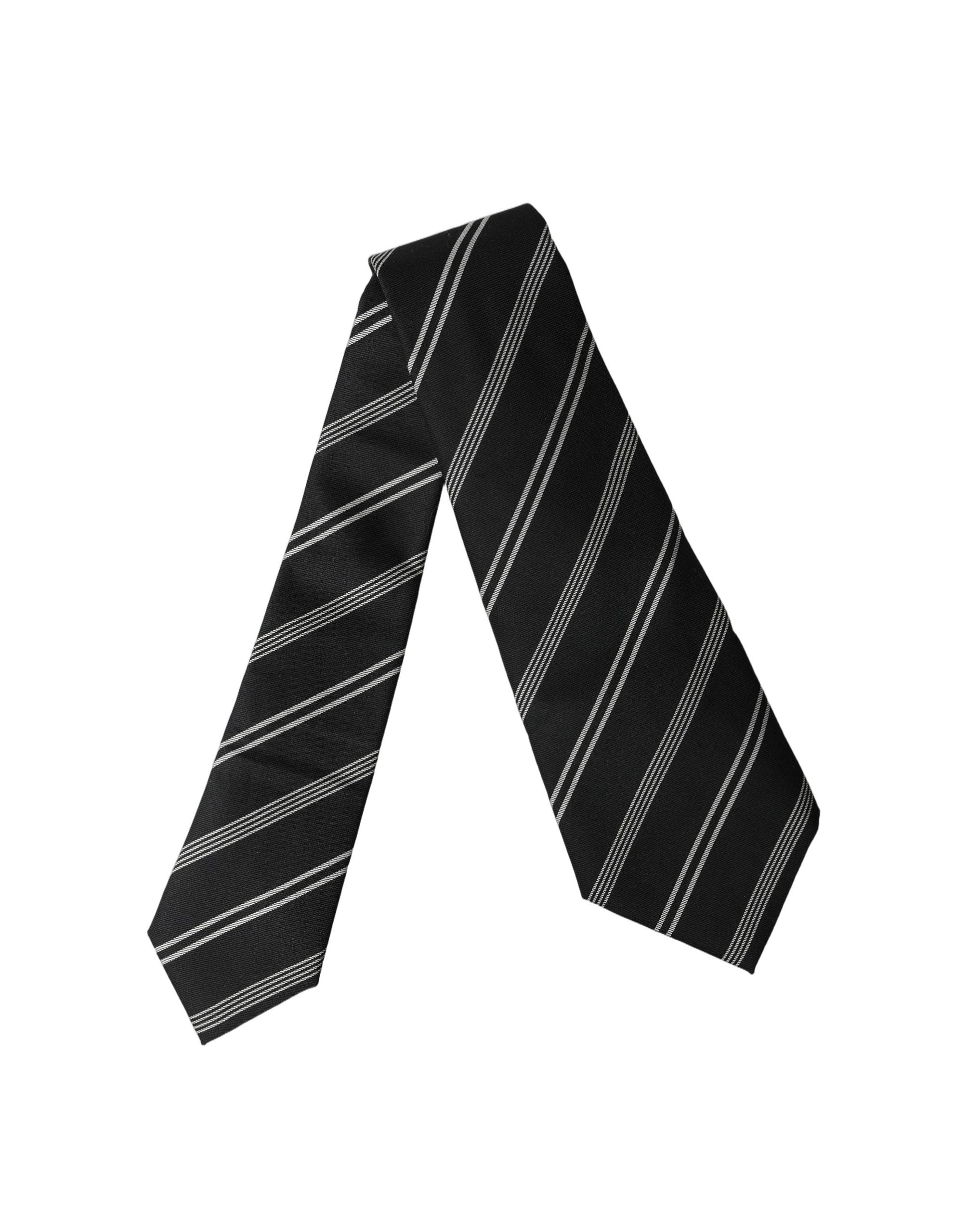 Black White Stripes Silk Adjustable Women Necktie Tie