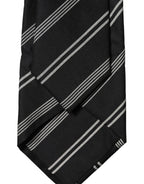 Black White Stripes Silk Adjustable Women Necktie Tie