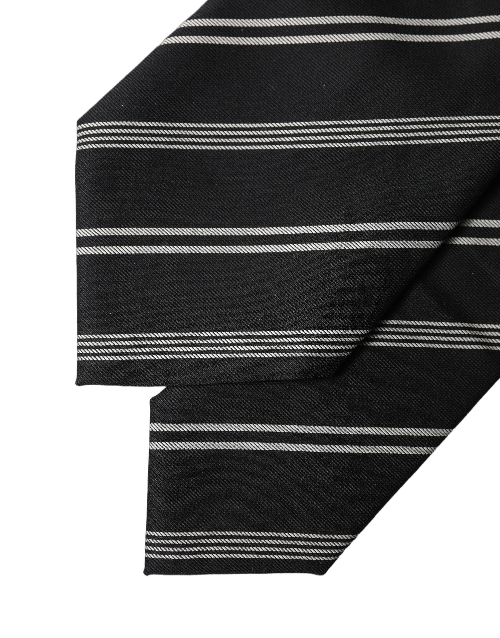 Black White Stripes Silk Adjustable Women Necktie Tie