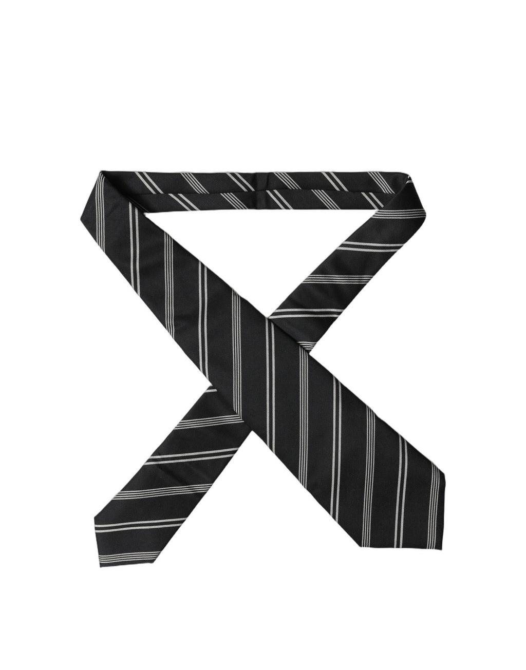 Black White Stripes Silk Adjustable Women Necktie Tie
