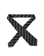 Black White Stripes Silk Adjustable Women Necktie Tie