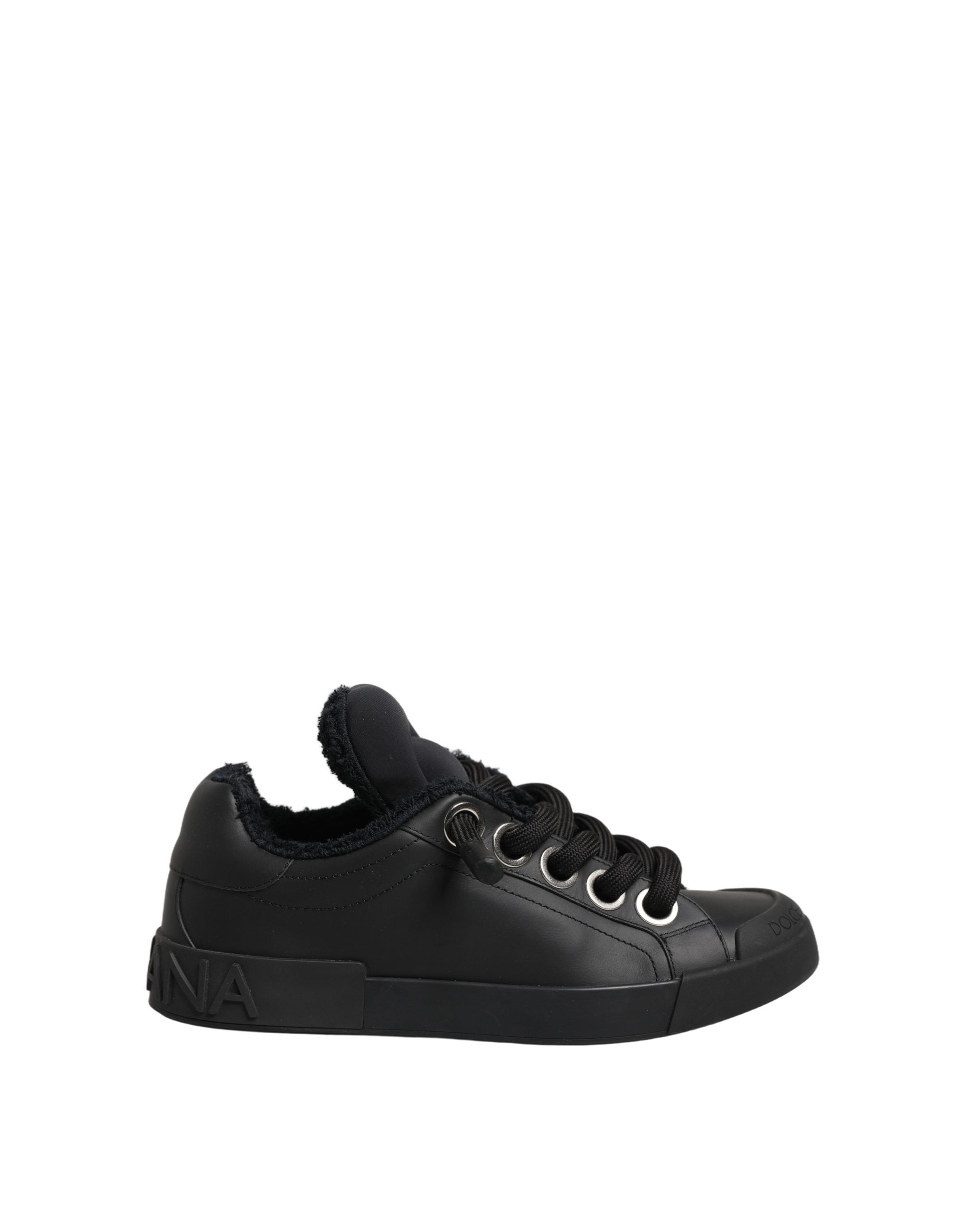 Black Leather Low Top Portofino Sneakers Shoes