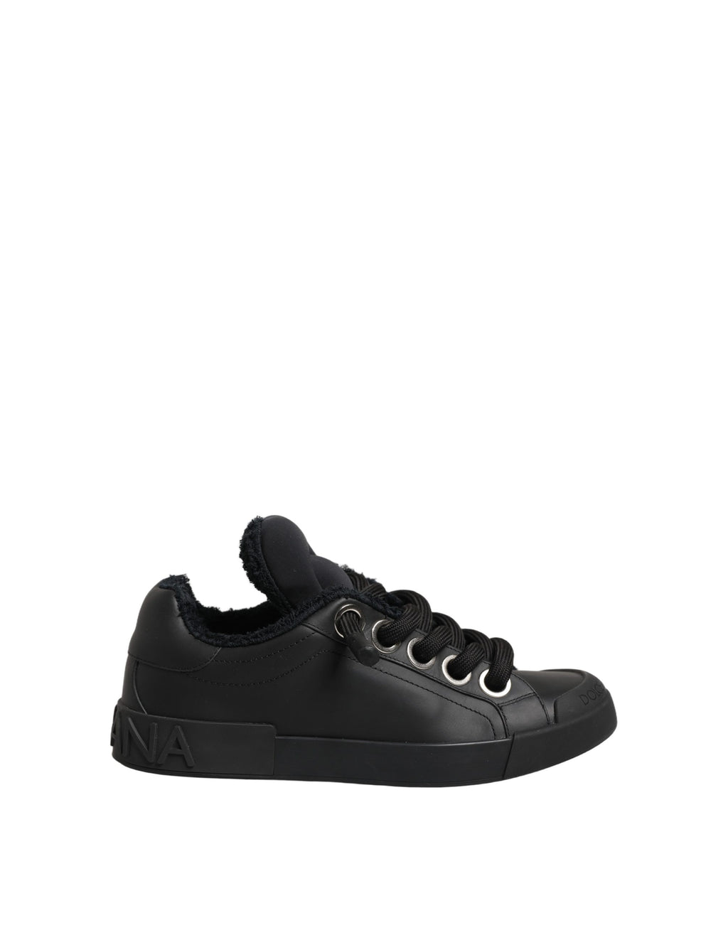 Black Leather Low Top Portofino Sneakers Shoes