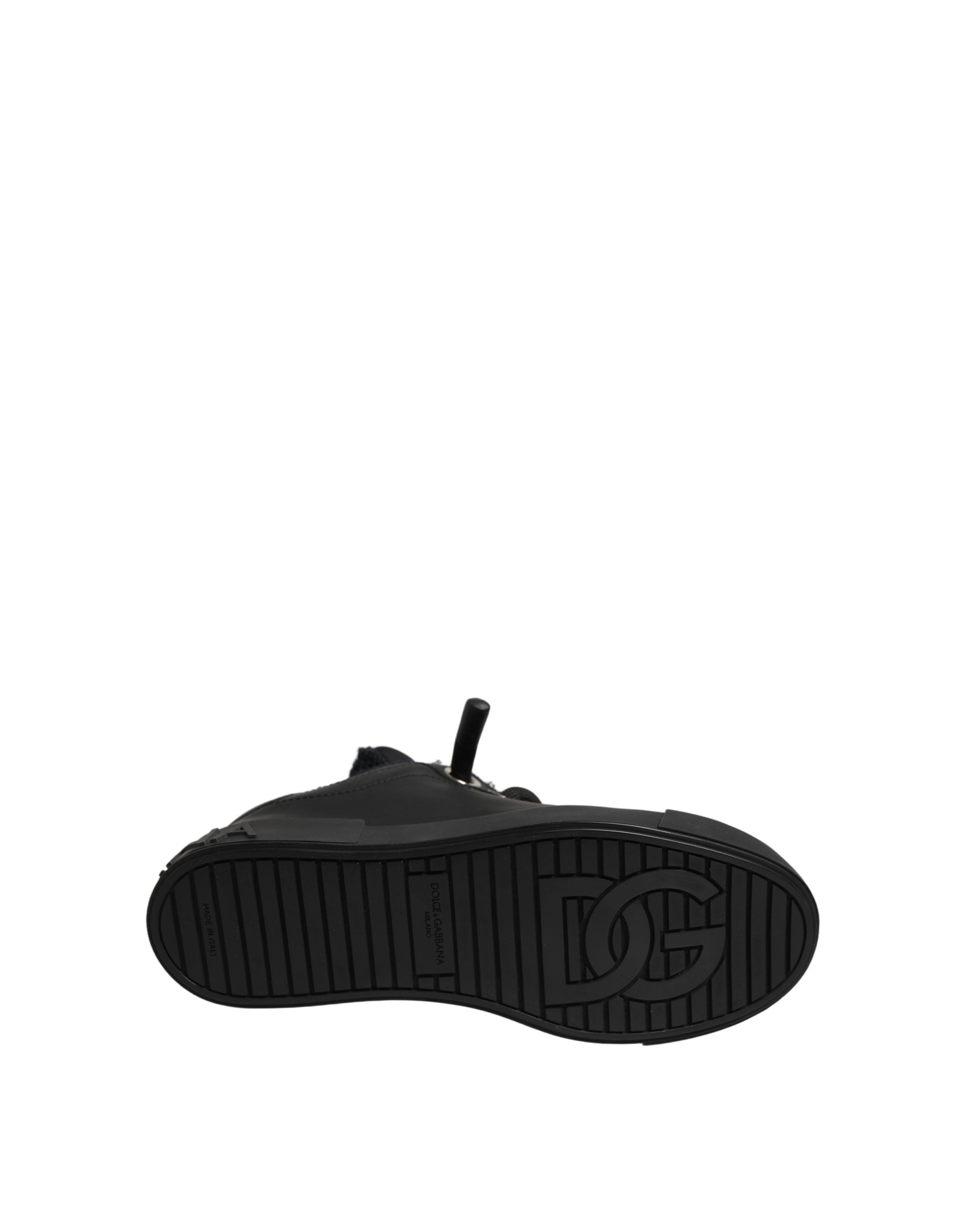 Black Leather Low Top Portofino Sneakers Shoes