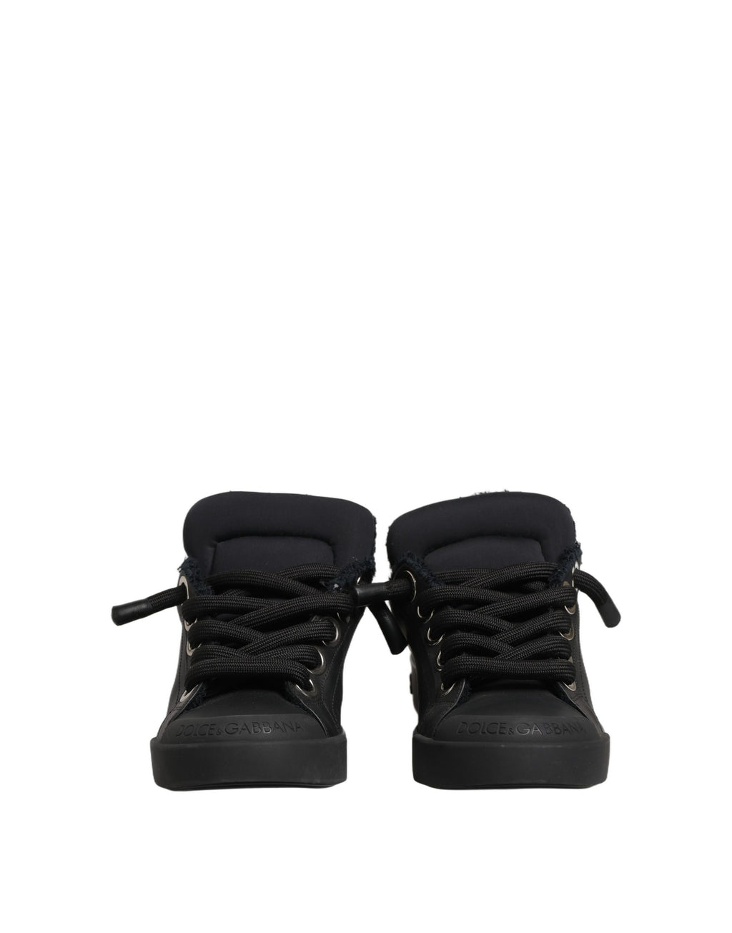 Black Leather Low Top Portofino Sneakers Shoes