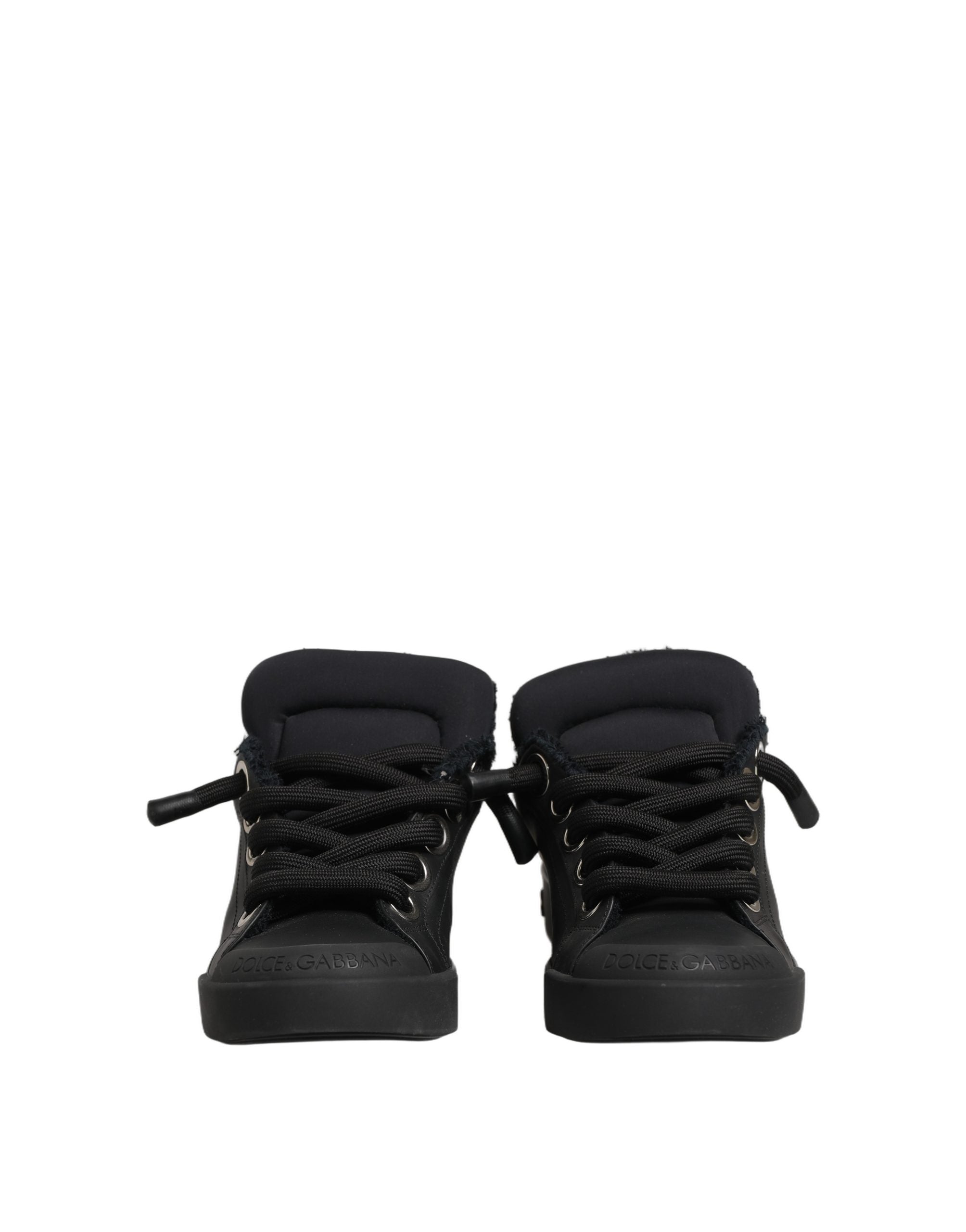 Black Leather Low Top Portofino Sneakers Shoes