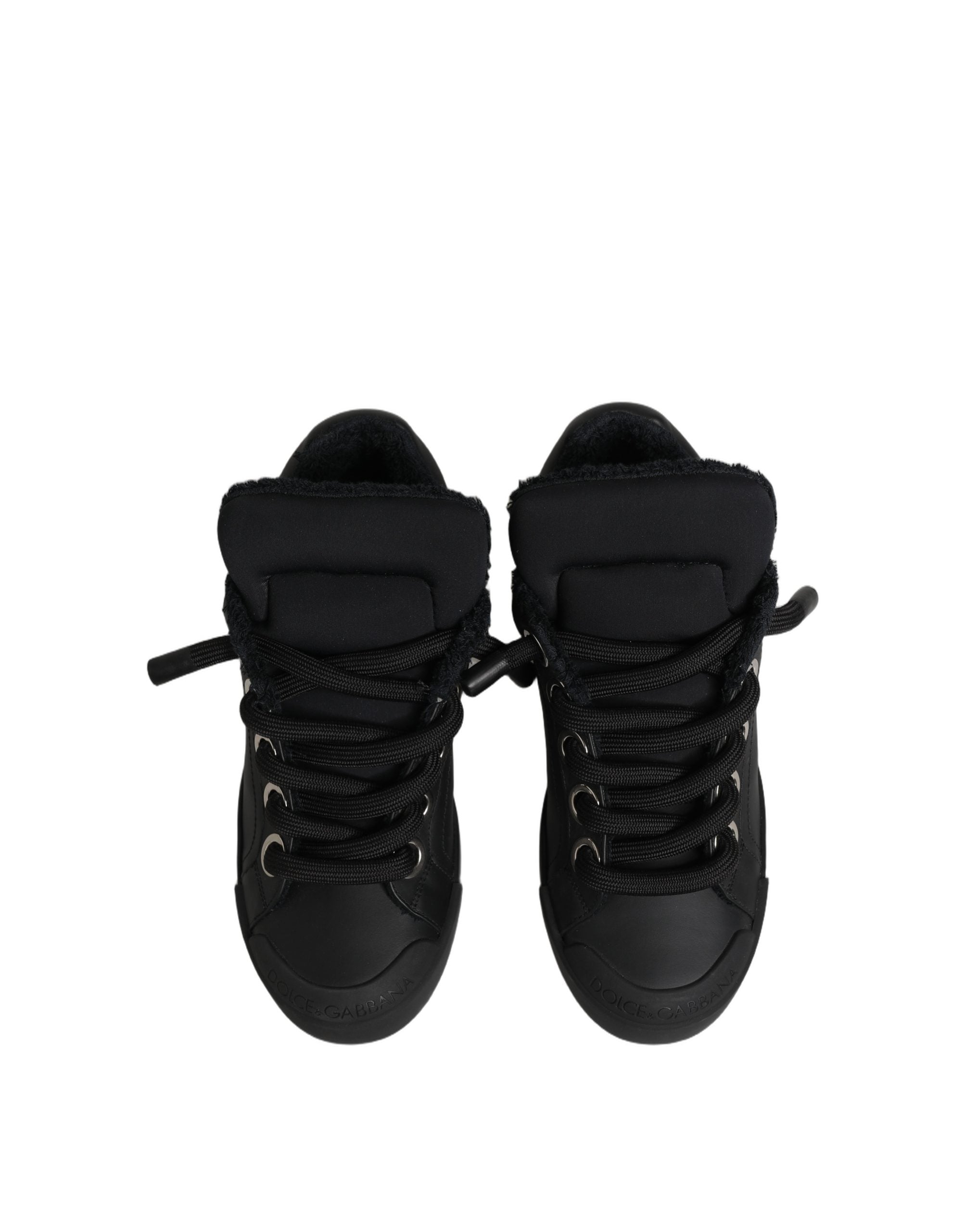 Black Leather Low Top Portofino Sneakers Shoes