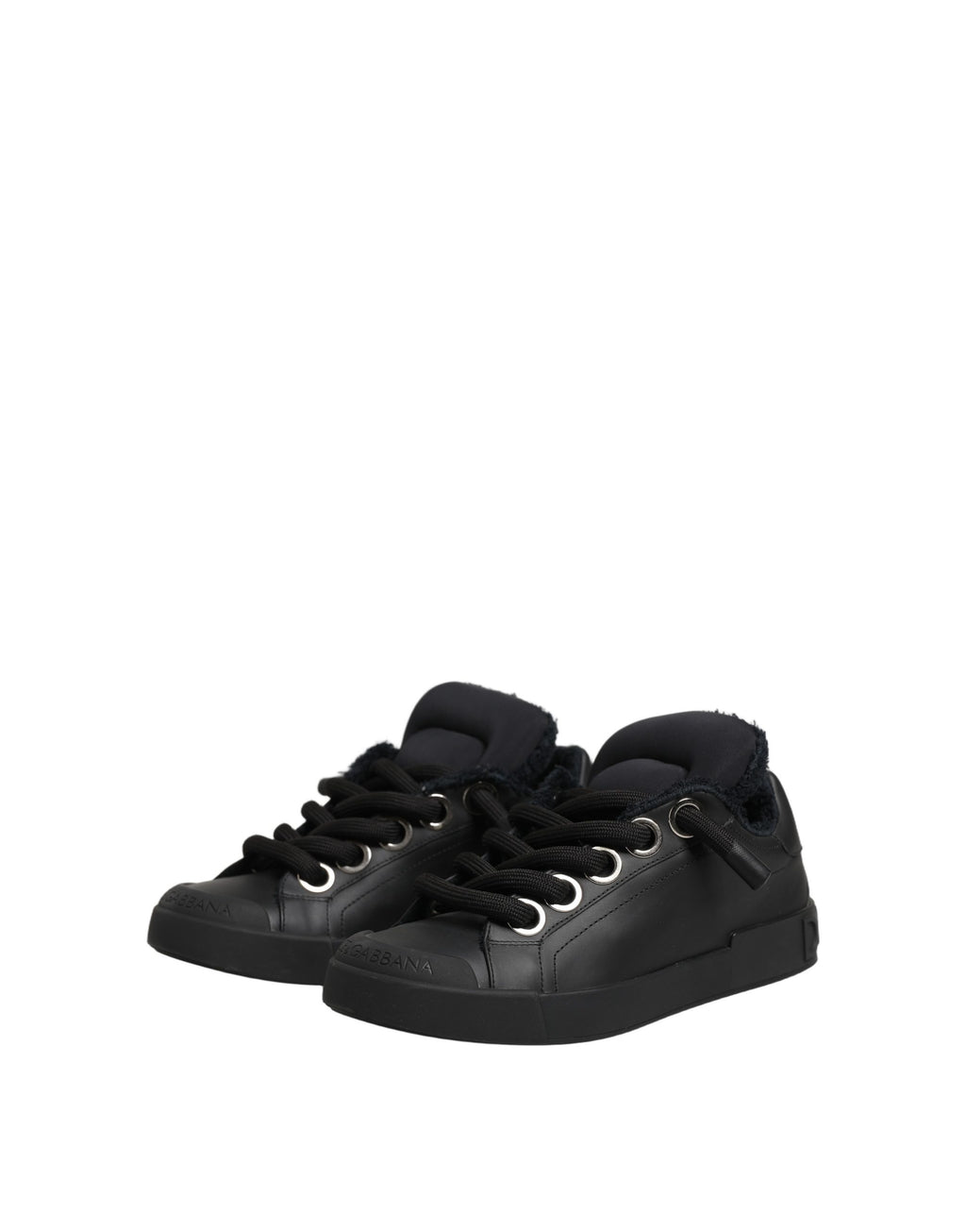 Black Leather Low Top Portofino Sneakers Shoes