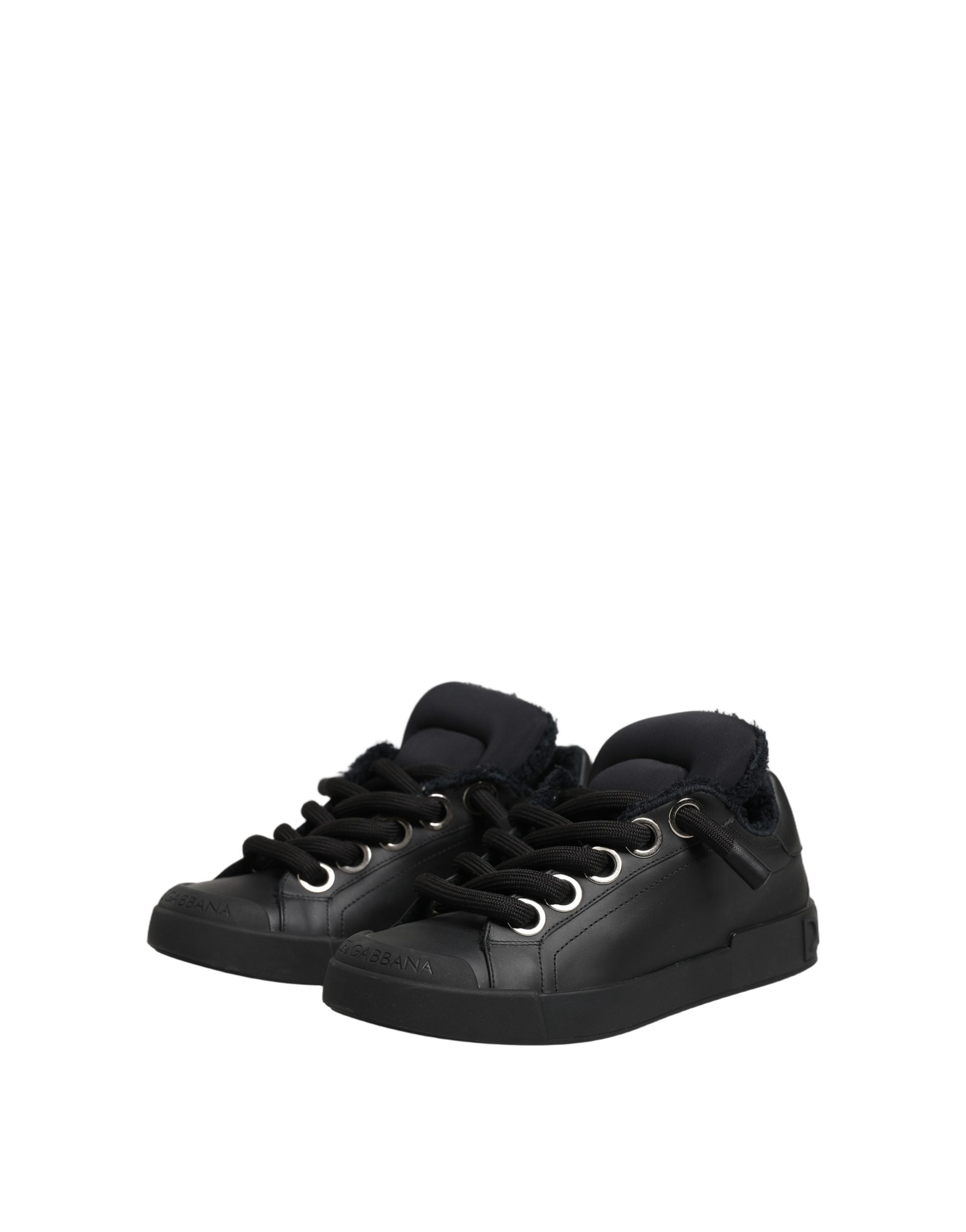 Black Leather Low Top Portofino Sneakers Shoes