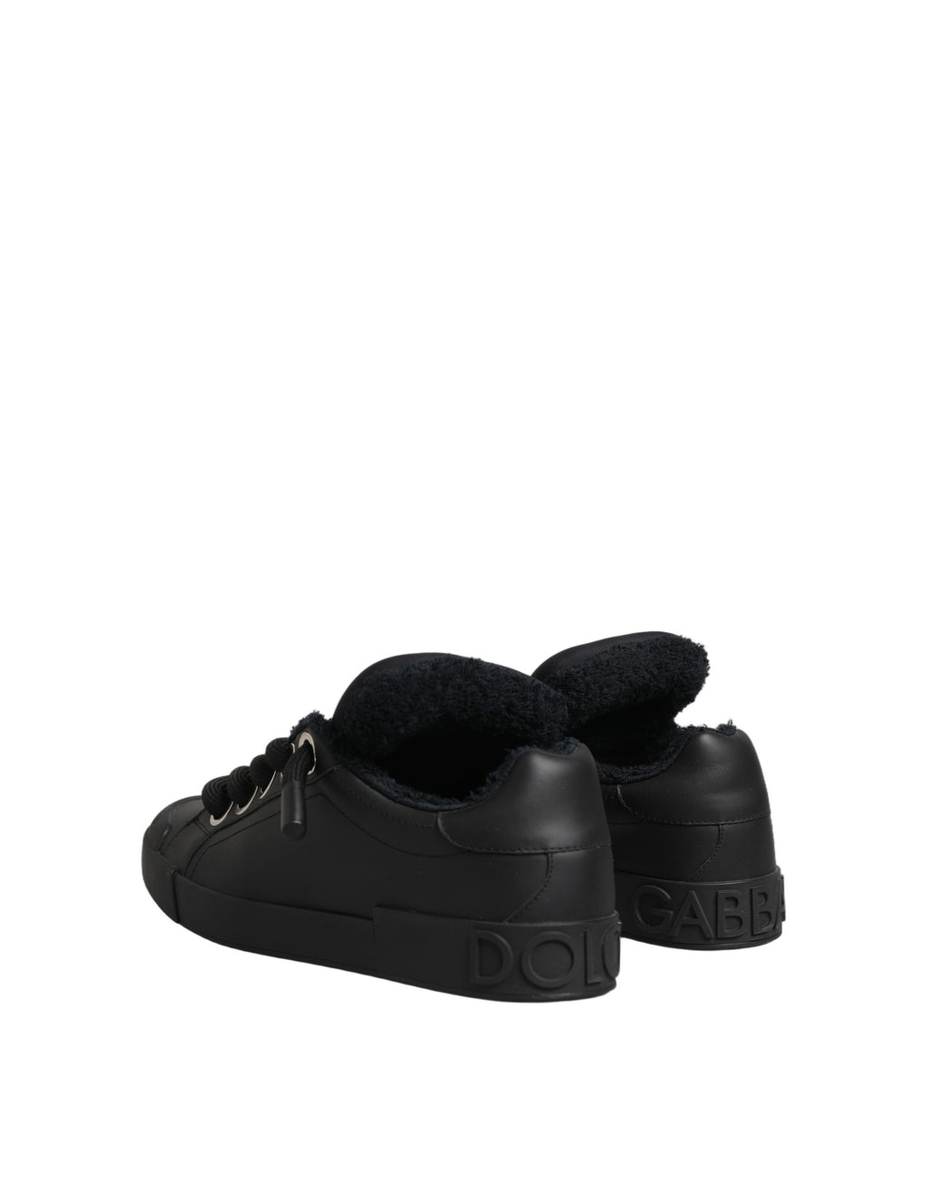 Black Leather Low Top Portofino Sneakers Shoes